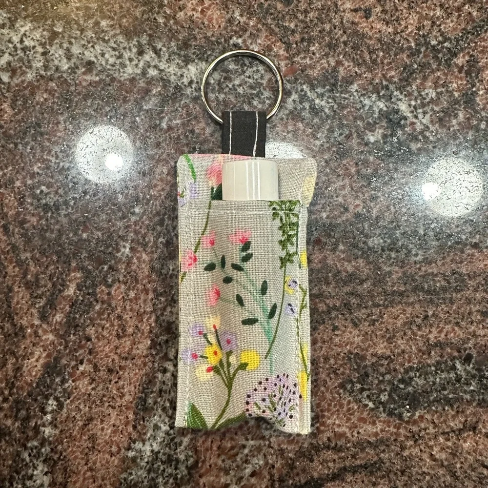 Handmade lip balm holder keychain- floral print